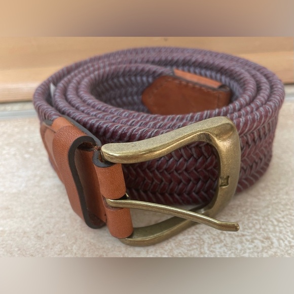 NWT J. McLaughlin Ferryman Men’s 100% Cotton Gray/Burgandy Herringbone Belt; 38 - Picture 6 of 6